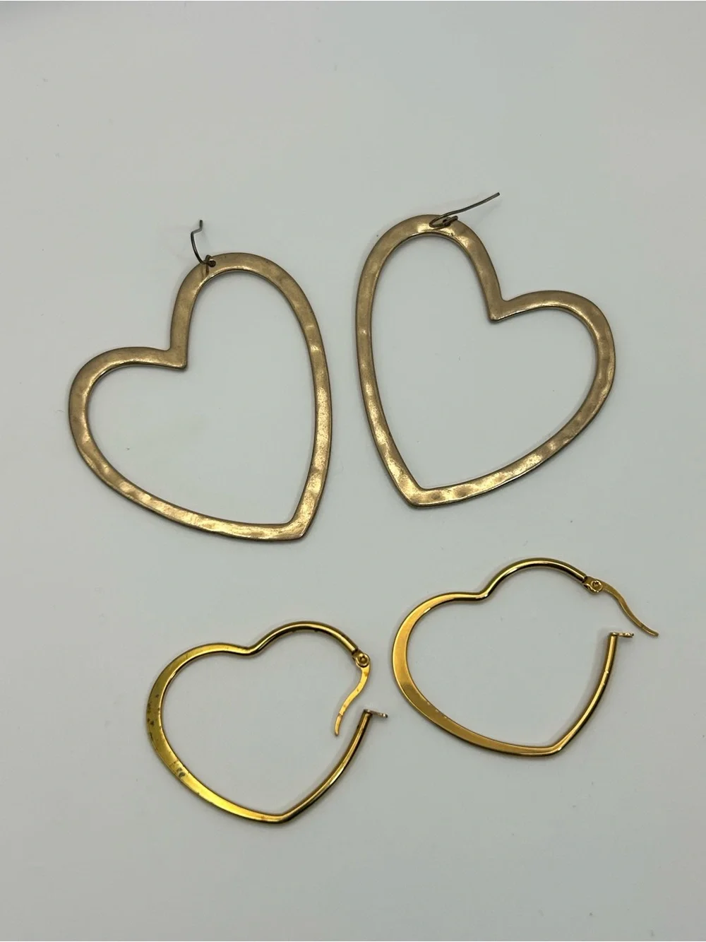 Gold-tone Heart Hoop Earrings 2 Pair Dangle Oversized